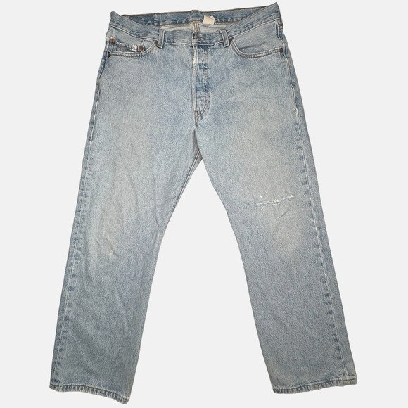 Vtg Levis 501 Jeans Mens 36X30 Light Wash Distressed Button Fly Denim Y2K